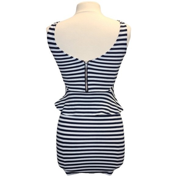 H&M Striped Peplum Bodycon Dress Sleeveless Blue White 4 - Picture 2 of 11